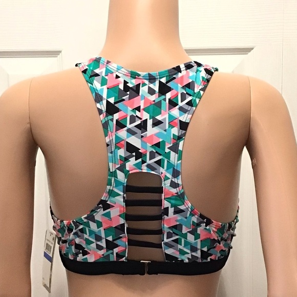 Go Gossip Prismatic Print Racerback Twist Front Bikini Swim Top Size XL - Picture 4 of 8